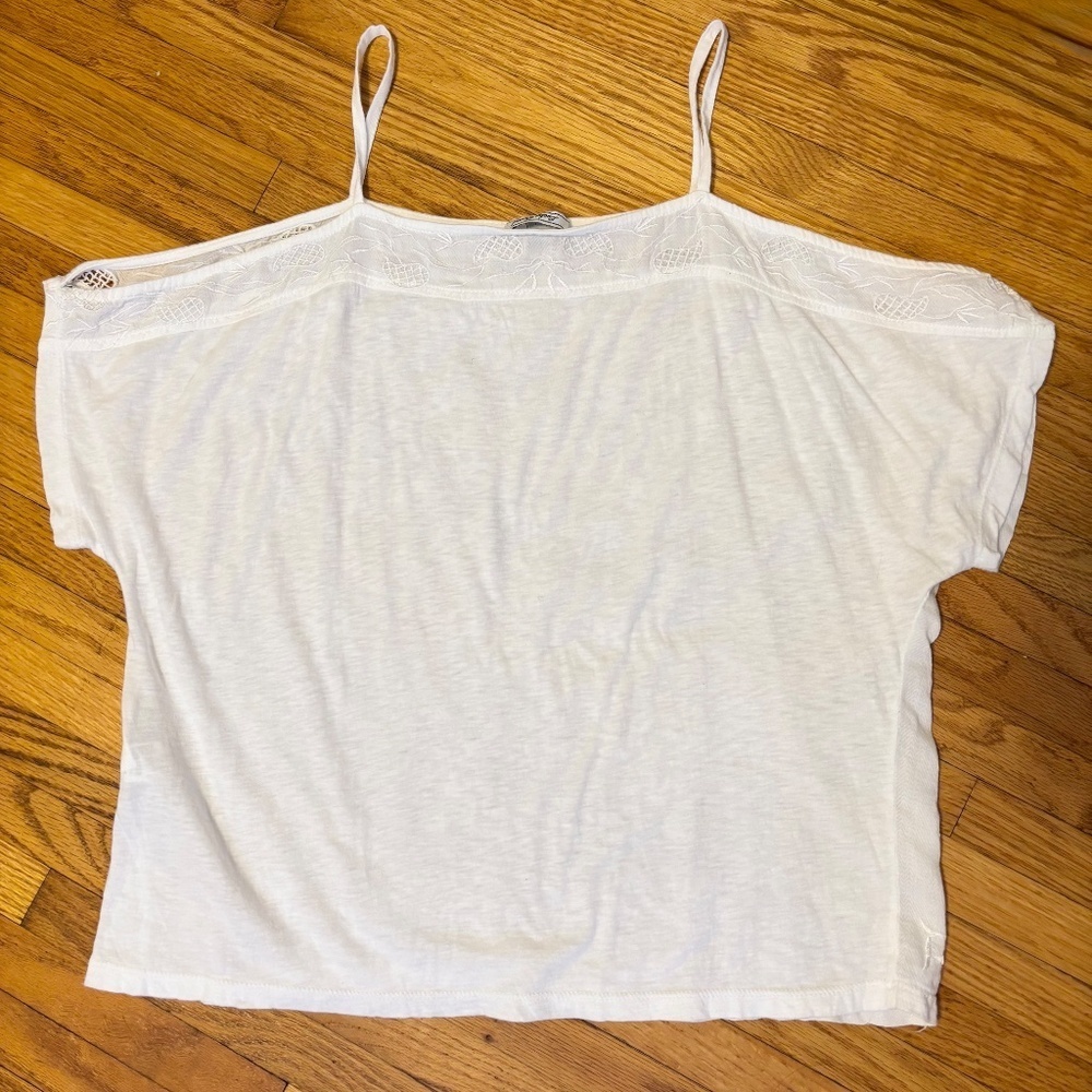 Lucky Brand Embroidered Cold Off the Shoulder Short Sleeve Top White Womens S - Picture 2 of 3